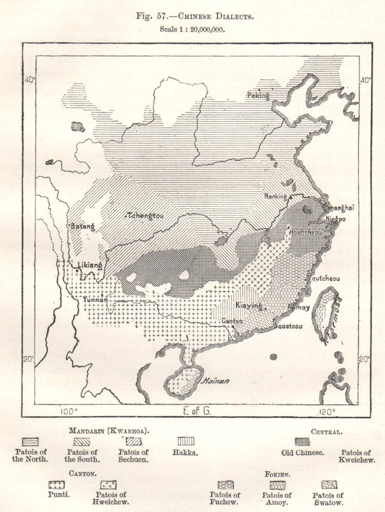 Chinese Dialects. China. Sketch map 1885 old antique vintage plan chart